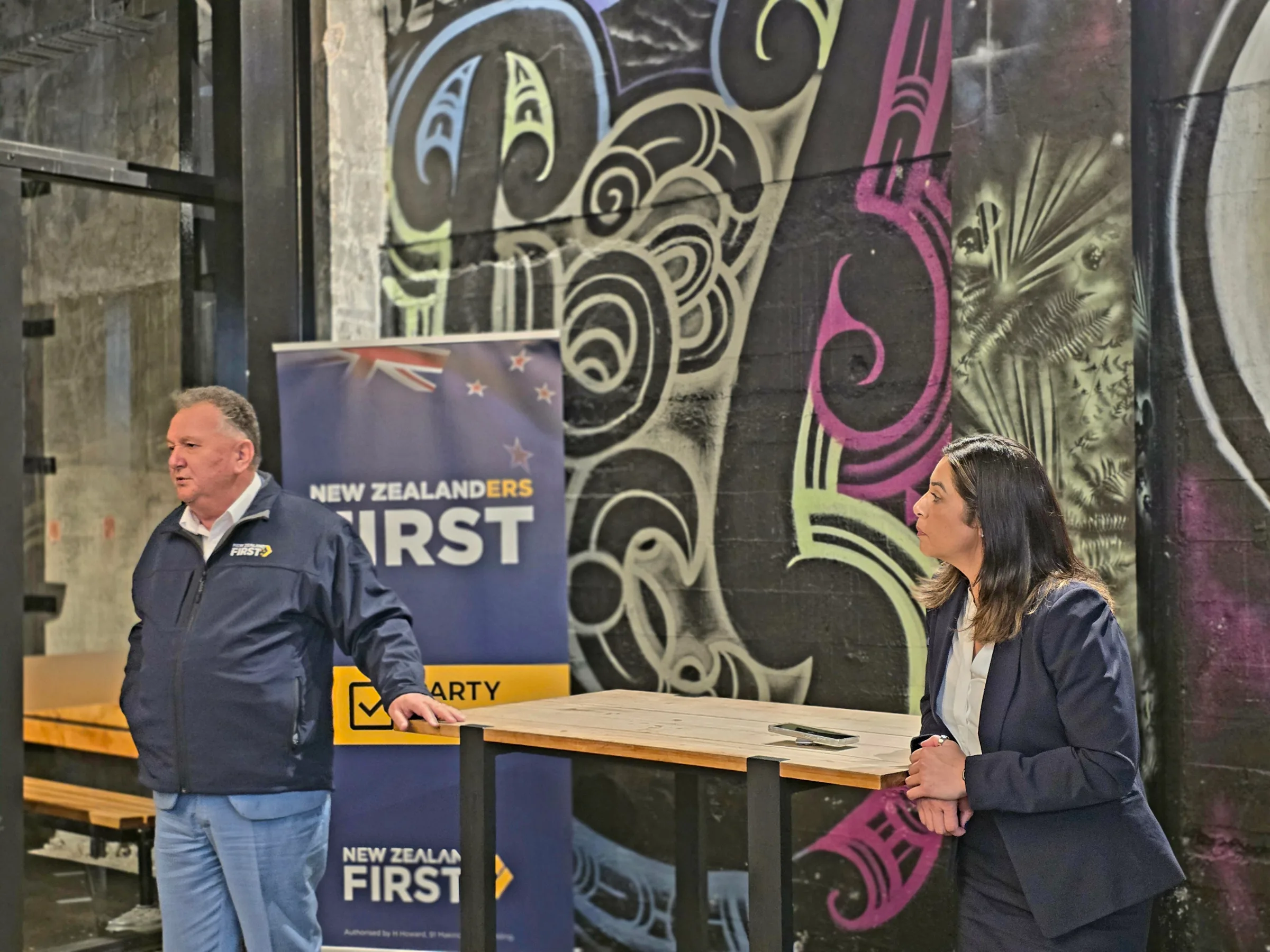 New Zealand First deputy leader Shane Jones and Napier candidate Te Kira Lawrence.